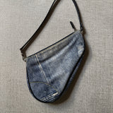 authentic Christian Dior Vintage 2001 by John Galliano Denim print Saddle shoulder  Bag Blue