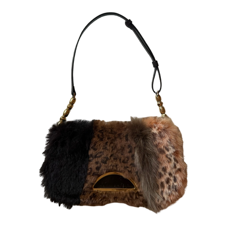 Christian Dior by John Galliano vintage 2000 rabbit fur authentic patchwork malice shoulder bag y2k real fur