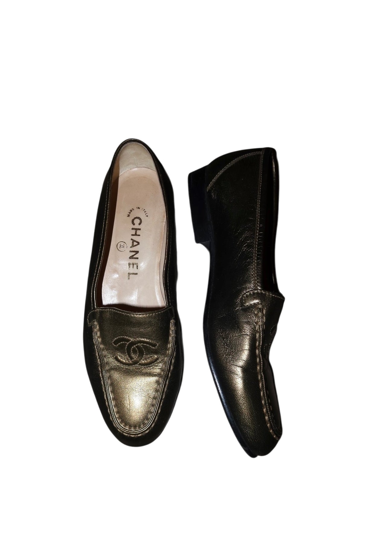 Chanel gold loafers (35)