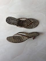 Manolo Blahnik EU 41 Leopard Print Suede Thong Kitten Heel Sandal