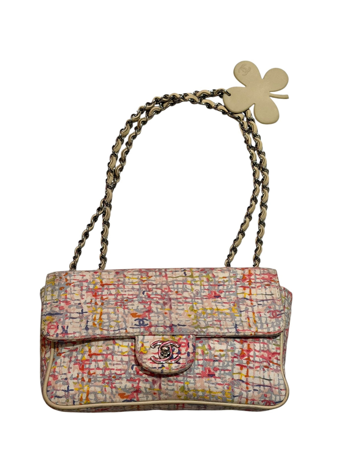 Chanel canvas watercolor clover flap bag