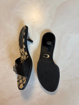 Coach US 9 Black Leather Monogram Canvas Footbed Slide Sandal