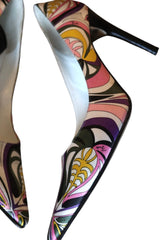 Emilio Pucci satin multi color print heels (38)