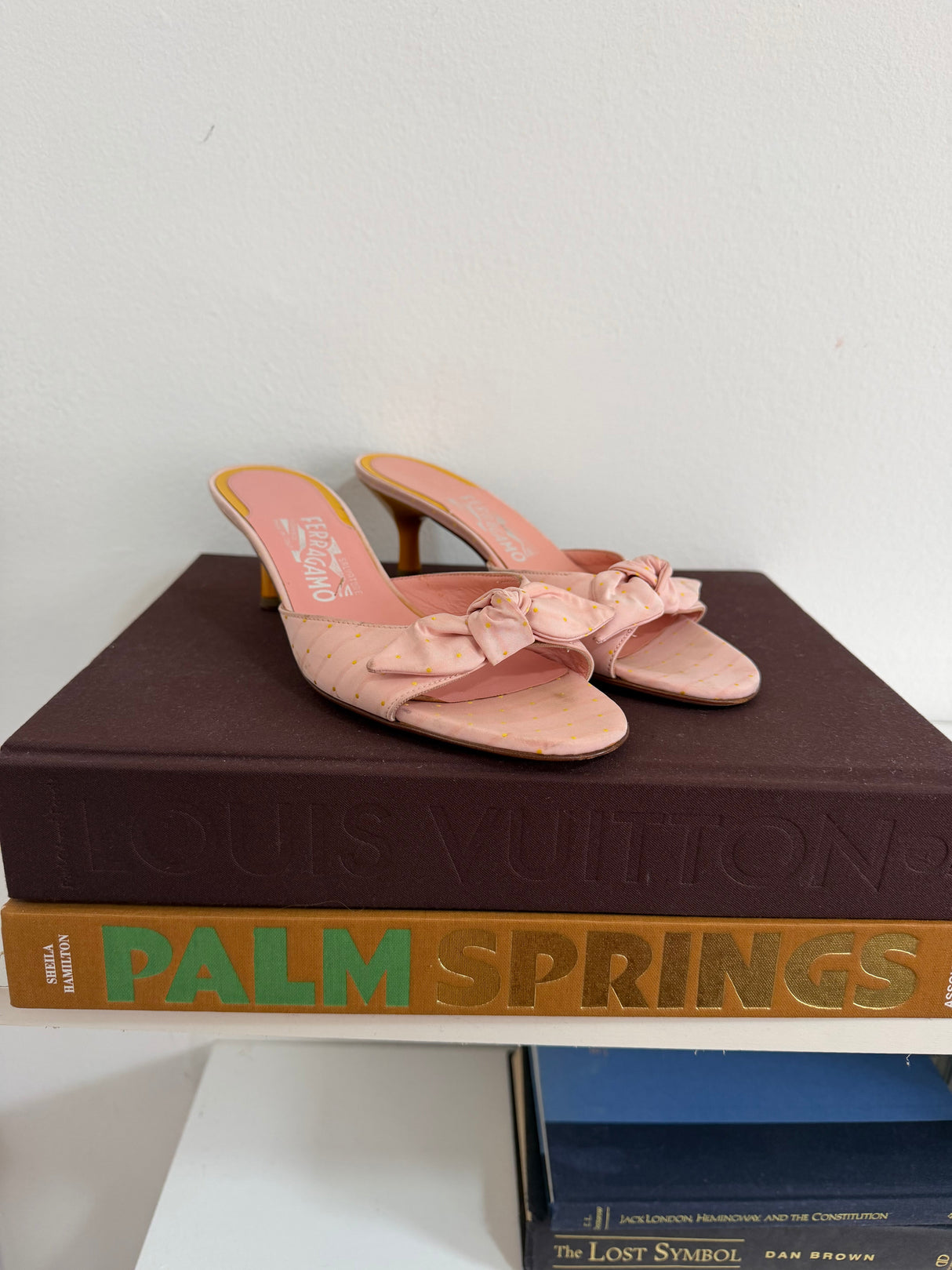 Salvatore Ferragamo Pink and Yellow Polka Dot Kitten Heels - size 7