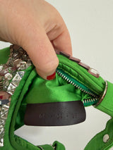 Rare Archival Chloé “Bracelet Bag” in Green Satin with hand stitched crystal beaded details