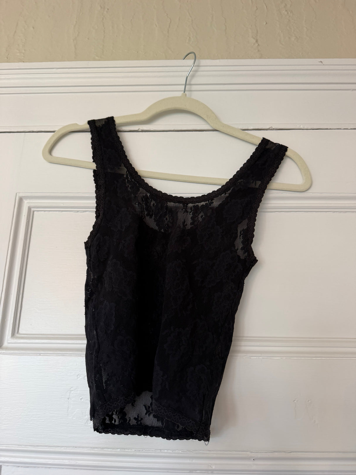 Black lace sheer mini tank top - sku TUV #65437
