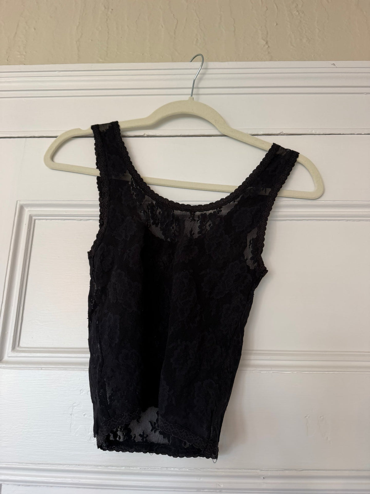 Black lace sheer mini tank top - sku TUV #65437