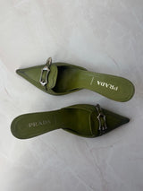 Prada EU 36 Olive Green Leather Pointed-toe Mule