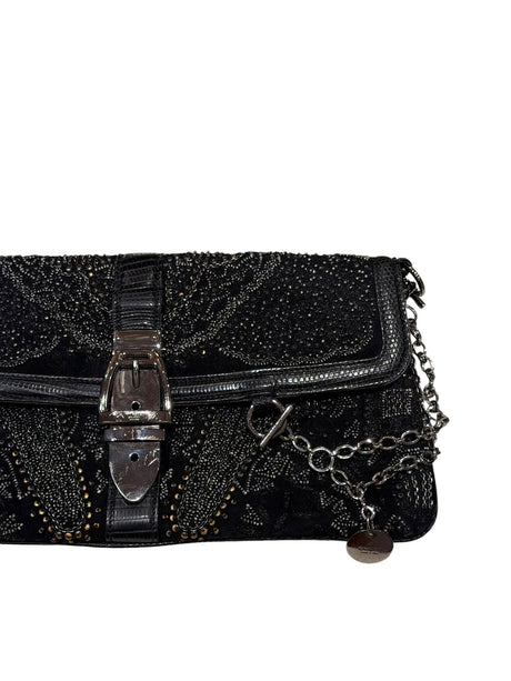 Gucci limited edition black beaded silver belt buckle clutch