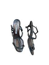 Manolo Blahnik metallic grey and black heels with floral details (39.5)