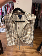 Ann Taylor 100% silk gray tie plaid gray top - sku tuv #325