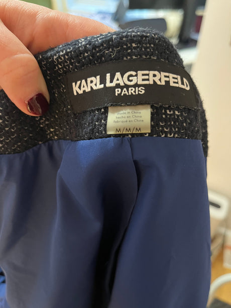 Karl Lagerfeld tweed blazer with pearl detail at collar