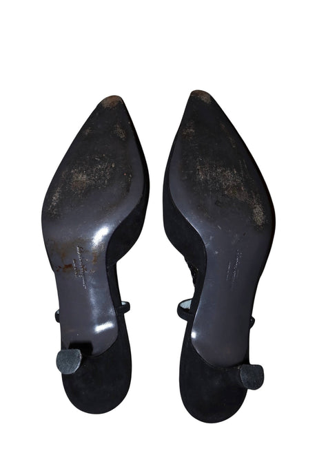 Salvatore Ferragamo black suede heels with braided slingback detail (10)