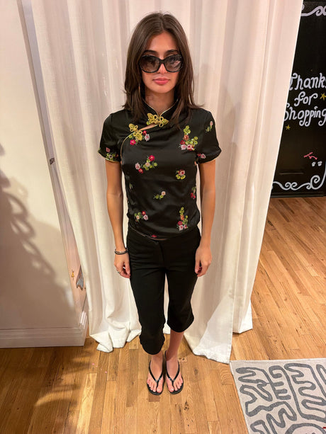 Black tang style top with floral details tuv #125678