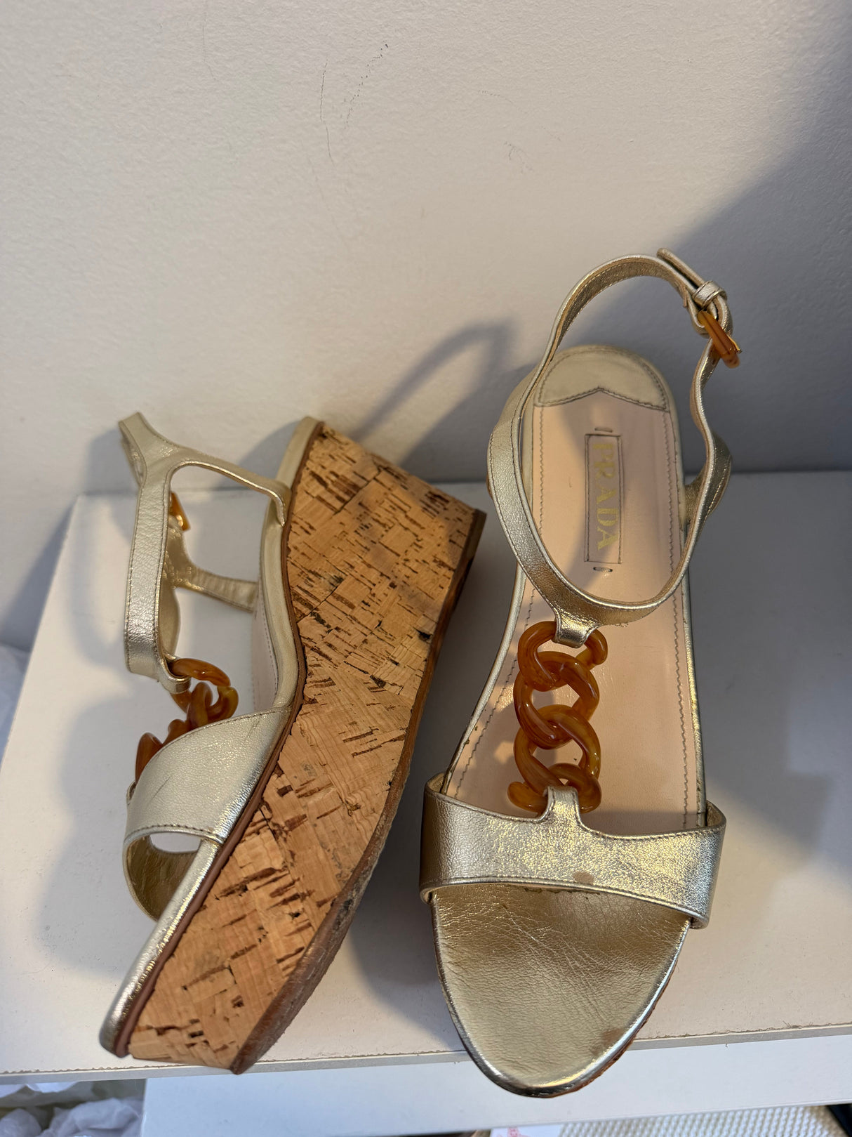 Prada Metallic Gold Leather Sandals size EU 40 - TUV #567325