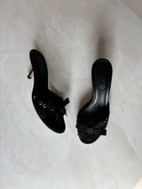 Coach US 6.5 Black Suede Grosgrain Bow Open Toe Kitten Heel Mule