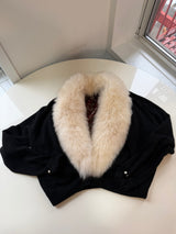 Vintage fox fur black sweater bolero with pearl details on sleeves