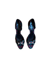 Gucci satin d’orsay black burgundy green horsebit print heels (8B)