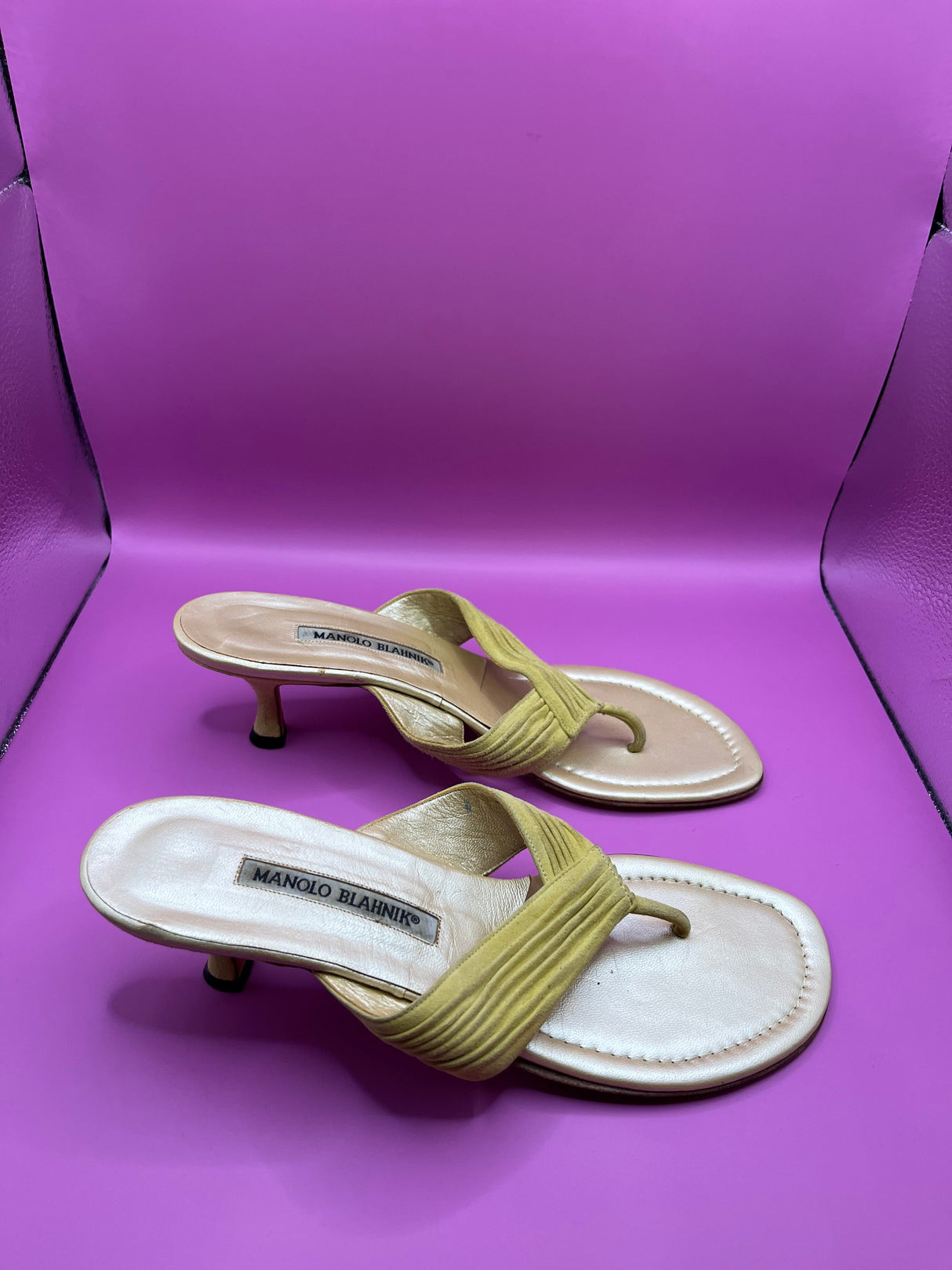 Manolo Blahnik Iridescent Yellow Heeled Sandals - Size 39