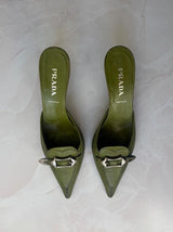 Prada EU 36 Olive Green Leather Pointed-toe Mule