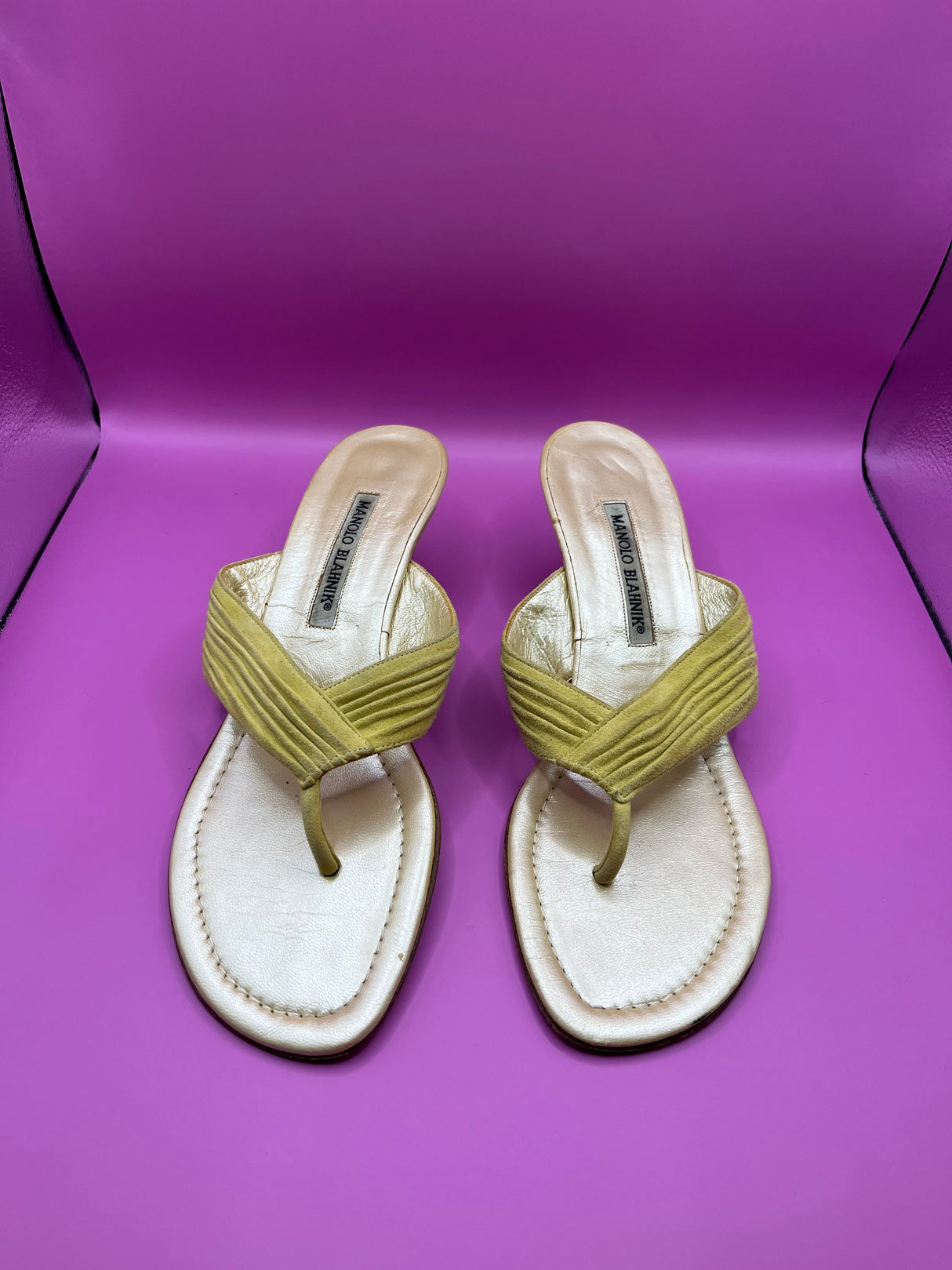 Manolo Blahnik Iridescent Yellow Heeled Sandals - Size 39