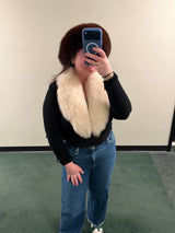 Vintage fox fur black sweater bolero with pearl details on sleeves
