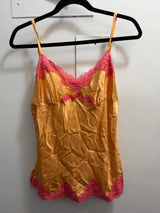 Vintage Orange Silk Camisole with Pink Lace trim