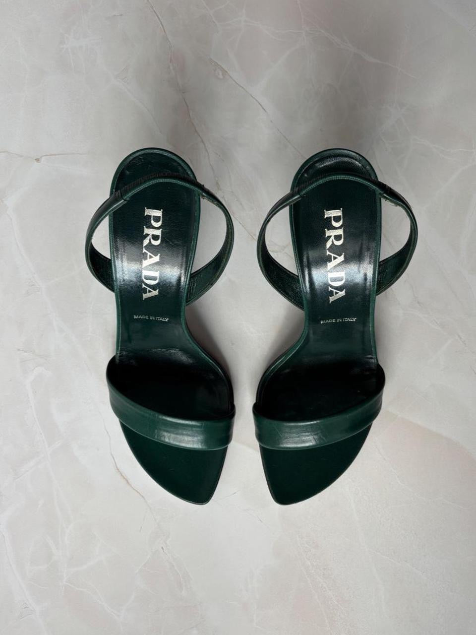 Prada EU 38 Dark Green Leather Slingback Sandal