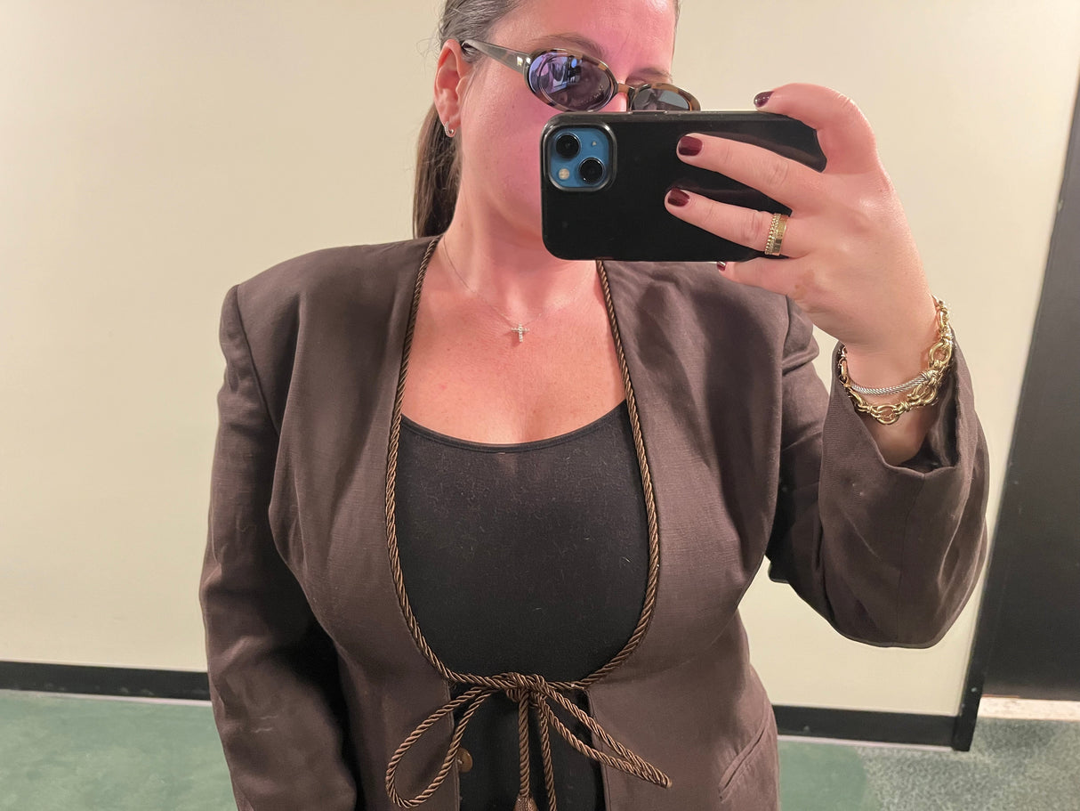 Brown Giorgio Armani Linen Blazer with Braided Detail size 44