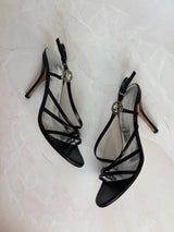 Gucci EU 38.5 Black Leather Strappy Slingback Sandal