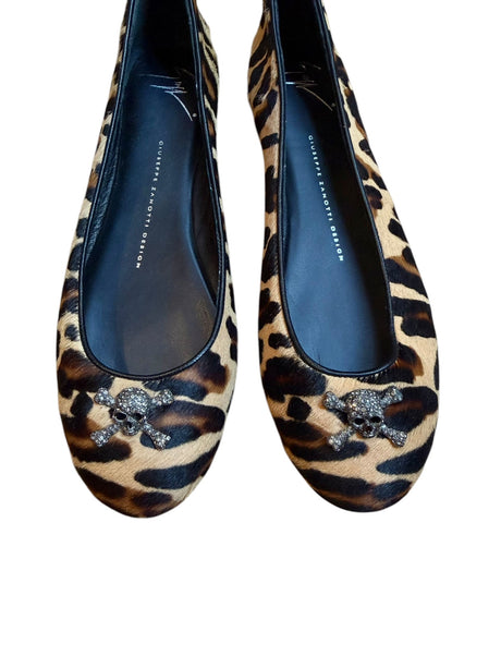 Giuseppe Zanotti ponyhair leopard ballet flats with skull detail (36.5)