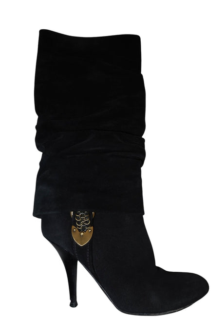 Dior slouch suede leather knee high boots with chain link accent (38)
