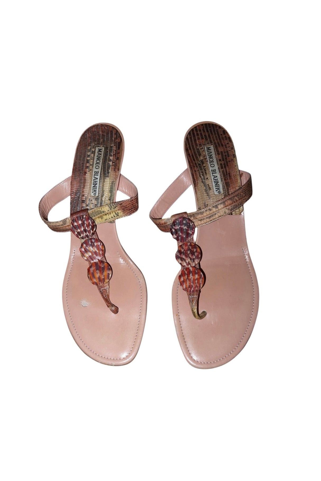 Manolo Blahnik pink shells sandal kitten heels (39)