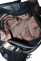 Just Cavalli large black eco leather bag with fringes