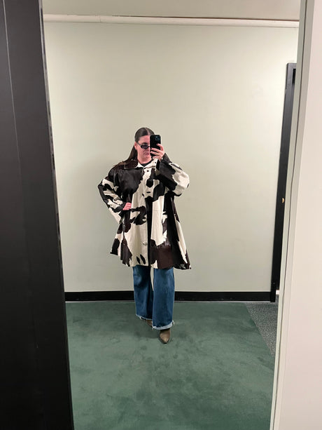 Mohl New York Fur Company Calf Hair Cow Hide Print Jacket with detachable hood