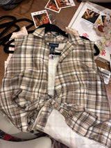Ann Taylor 100% silk gray tie plaid gray top - sku tuv #325