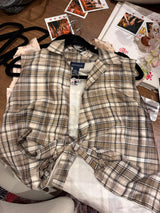 Ann Taylor 100% silk gray tie plaid gray top - sku tuv #325