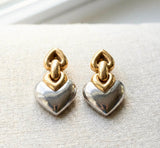 Signed Bulgari 18K Gold and Steel Doppio Cuore Door Knocker Earrings