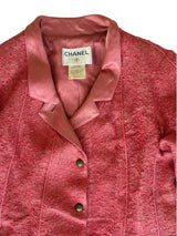 Chanel 1999 pink tweed jacket with iridescent satin neck (40)