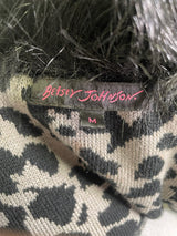 Betsey Johnson Leopard Print Faux Fur Trim Duster