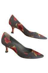Manolo Blahnik grey wool heels with flower print (36)