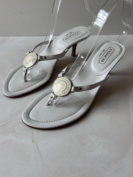 Coach US 8 White Leather Thong Sandal