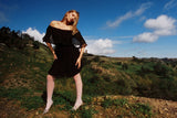 2010 Alexander McQueen Black Off the Shoulder Dress
