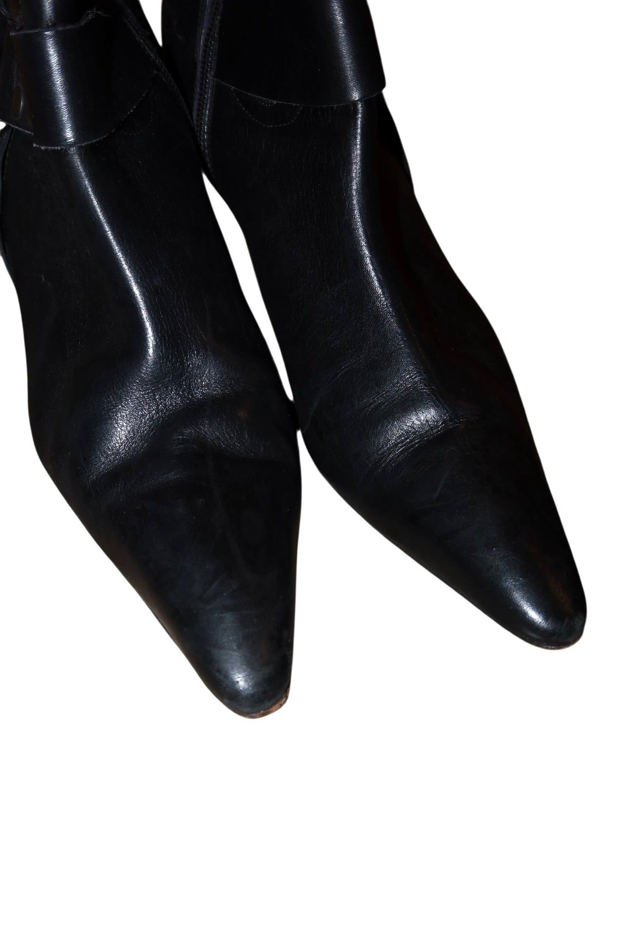 Manolo Blahnik black leather booties with silver circle details (39.5)