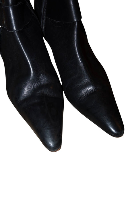 Manolo Blahnik black leather booties with silver circle details (39.5)