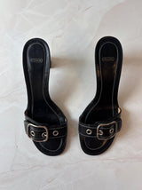 Coach US 8 Black Leather Open Toe Block Heel Mule