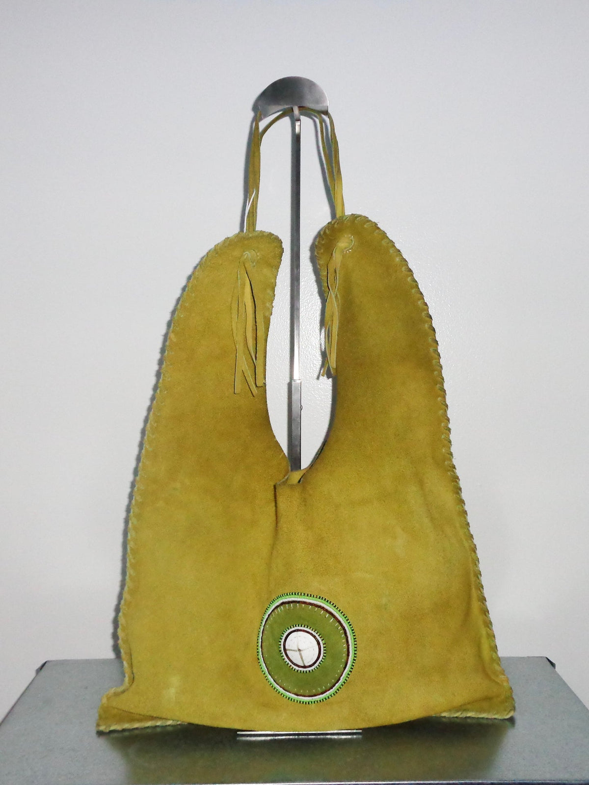 Italian Chartreuse Suede Fringe Tote Bag
