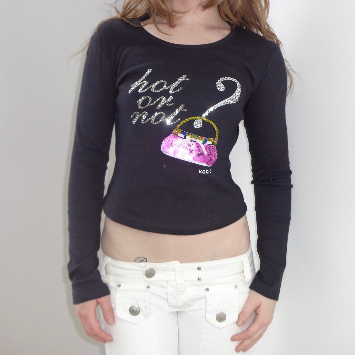 Italian Deadstock Black Beaded Graphic Baby Tee