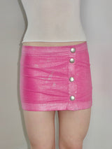 Miss Sixty Pink Waxed Button Mini Skirt
