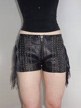 Italian Leather Fringe Grommet Micro Mini Shorts